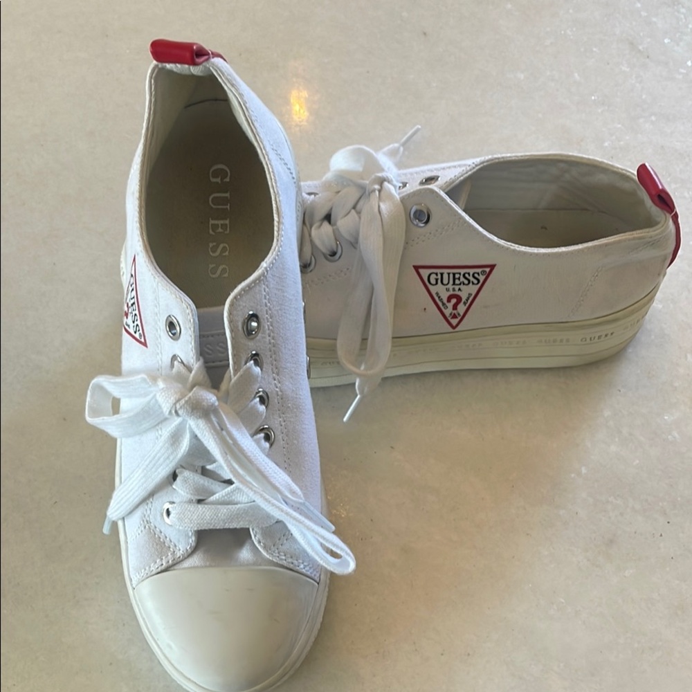 Guess White and Red Logo Sneakers #116